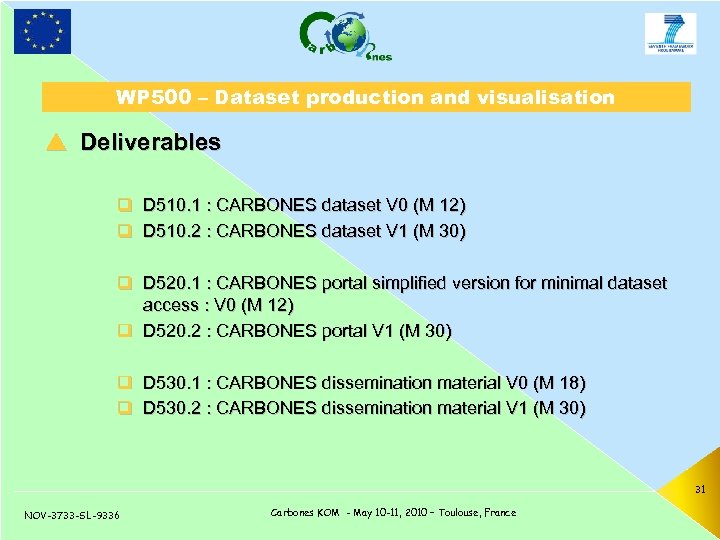 WP 500 – Dataset production and visualisation p Deliverables q D 510. 1 :