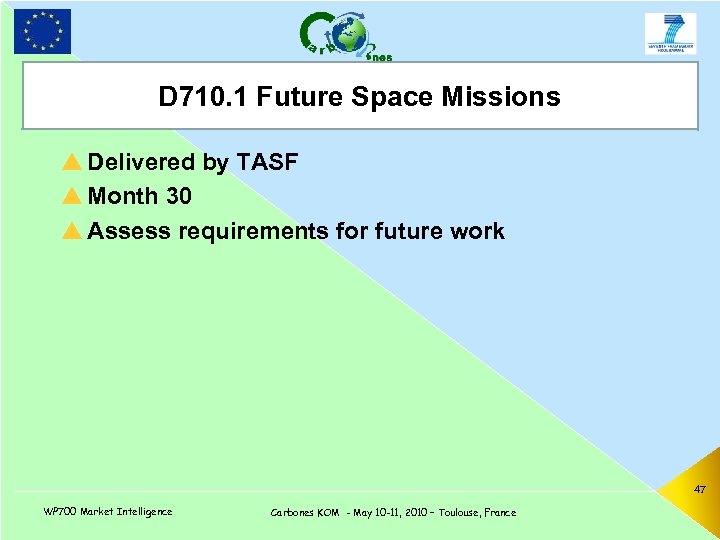 D 710. 1 Future Space Missions TITLE p Delivered by TASF p Month 30