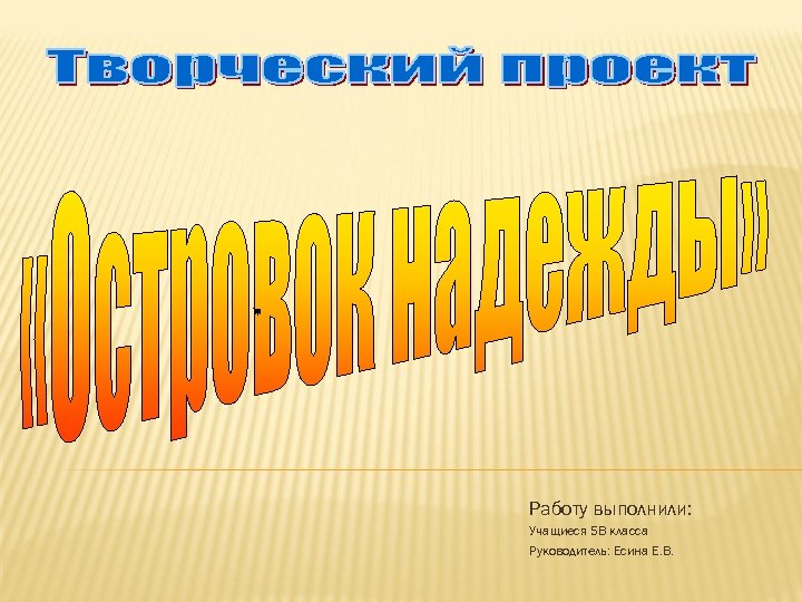 Работу выполнили: Учащиеся 5 В класса Руководитель: Есина Е. В. 