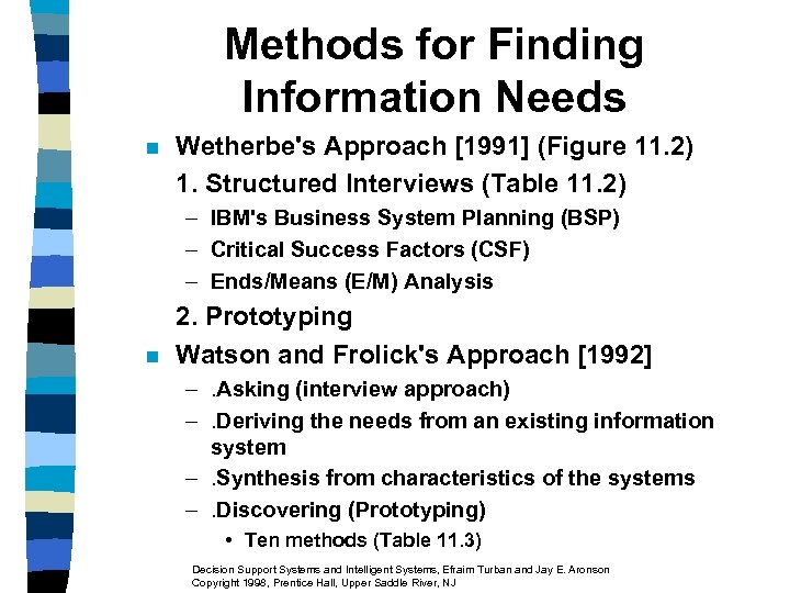 Methods for Finding Information Needs n Wetherbe's Approach [1991] (Figure 11. 2) 1. Structured