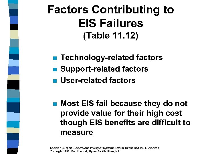 Factors Contributing to EIS Failures (Table 11. 12) n n Technology-related factors Support-related factors