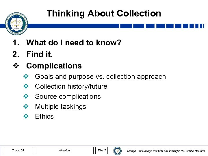 Thinking About Collection 1. What do I need to know? 2. Find it. v