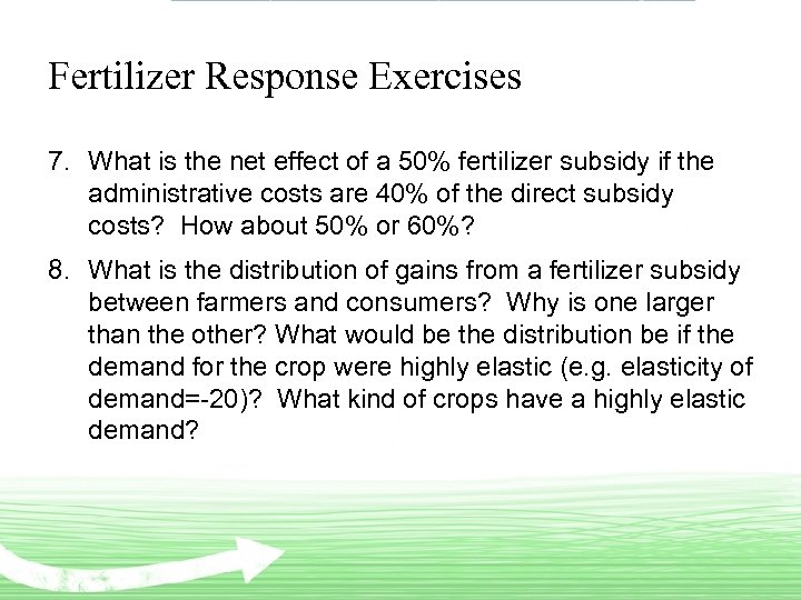 Fertilizer Response Exercises 7. What is the net effect of a 50% fertilizer subsidy