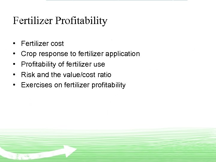 Fertilizer Profitability • • • Fertilizer cost Crop response to fertilizer application Profitability of