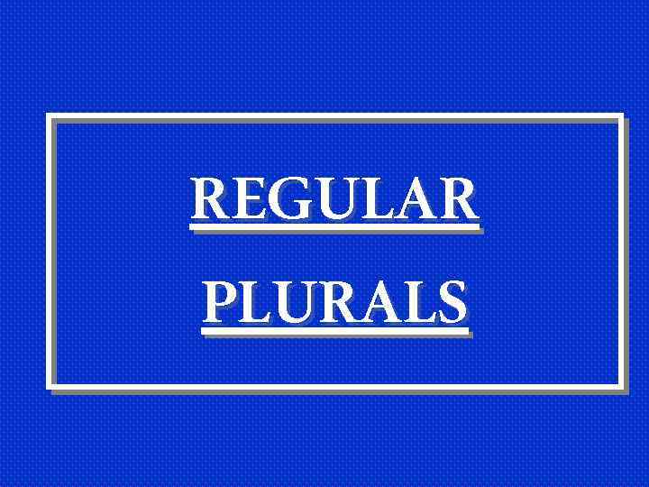 REGULAR PLURALS 