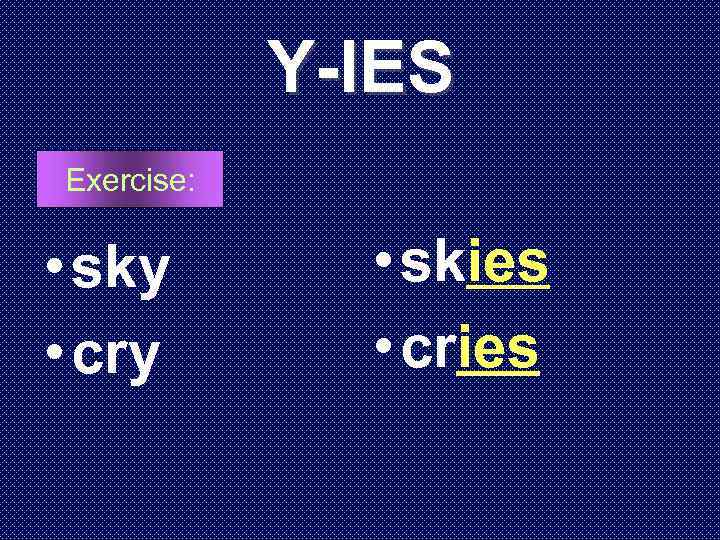 Y-IES Exercise: • sky • cry • skies • cries 