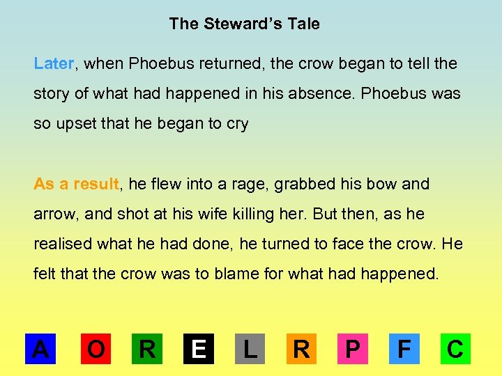 The Steward’s Tale Later, when Phoebus returned, the crow began to tell the story