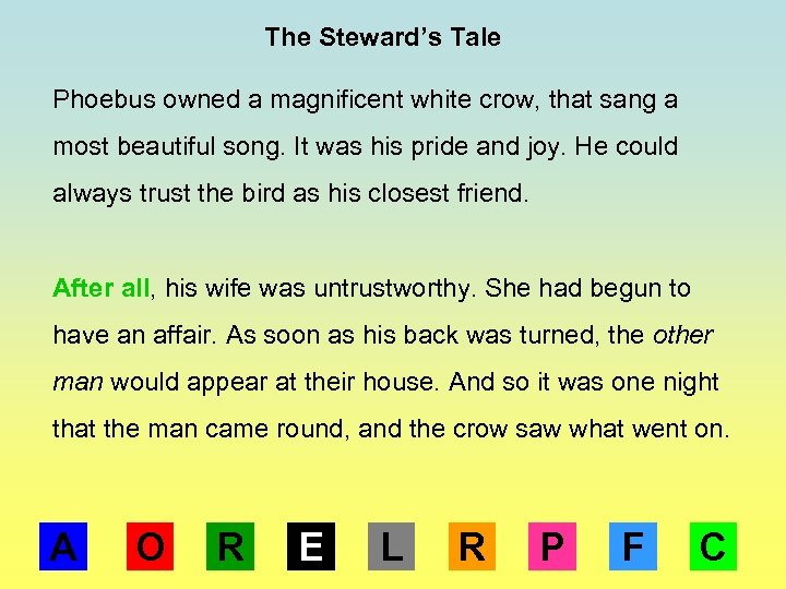 The Steward’s Tale Phoebus owned a magnificent white crow, that sang a most beautiful