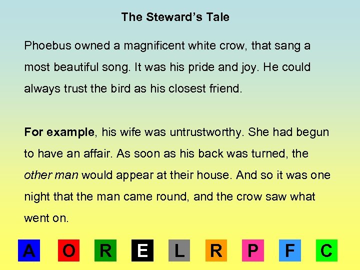 The Steward’s Tale Phoebus owned a magnificent white crow, that sang a most beautiful