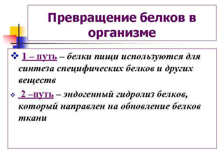 Превращение белков в организме v 1 – путь – белки пищи используются для синтеза