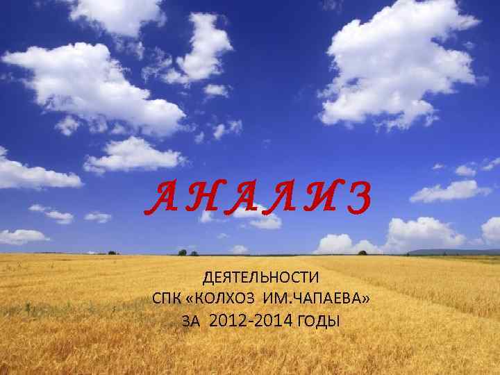 АНАЛИЗ ДЕЯТЕЛЬНОСТИ СПК «КОЛХОЗ ИМ. ЧАПАЕВА» ЗА 2012 -2014 ГОДЫ 