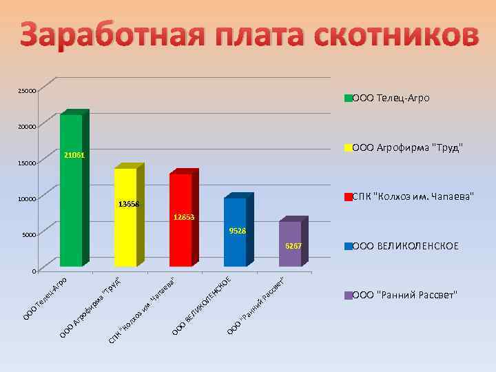 Заработная плата скотников 25000 ООО Телец-Агро 20000 ООО Агрофирма 