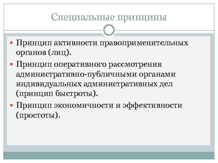 Специальные принципы Принцип активности правоприменительных органов (лиц). Принцип оперативного рассмотрения административно-публичными органами индивидуальных административных