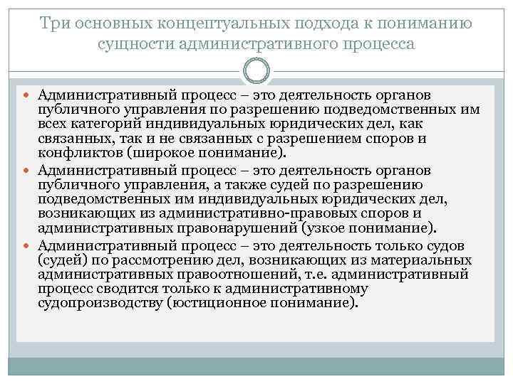 Три основных концептуальных подхода к пониманию сущности административного процесса Административный процесс – это деятельность