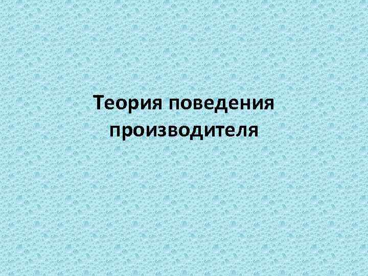 Теория поведения производителя 
