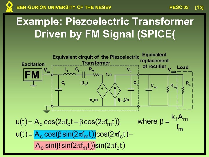 BEN-GURION UNIVERSITY OF THE NEGEV PESC’ 03 Example: Piezoelectric Transformer Driven by FM Signal