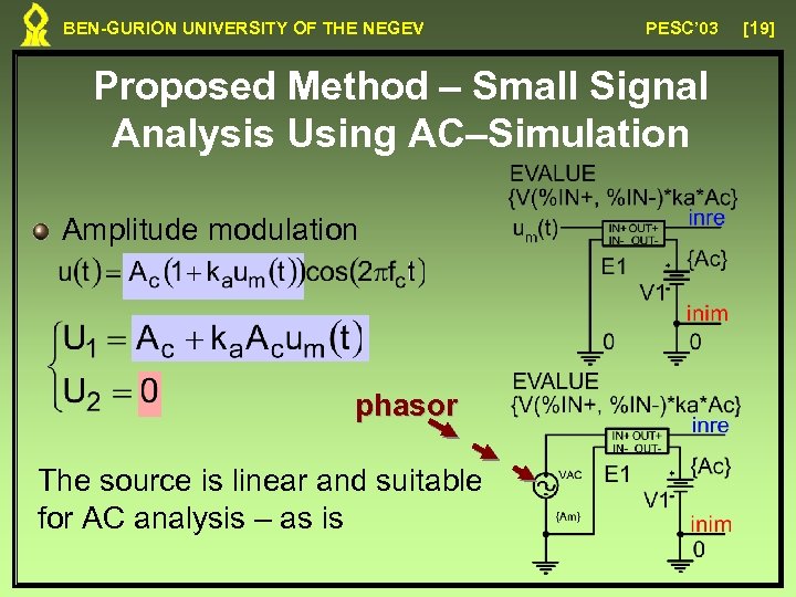 BEN-GURION UNIVERSITY OF THE NEGEV PESC’ 03 Proposed Method – Small Signal Analysis Using
