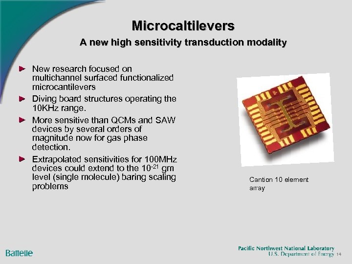 Microcaltilevers A new high sensitivity transduction modality New research focused on multichannel surfaced functionalized