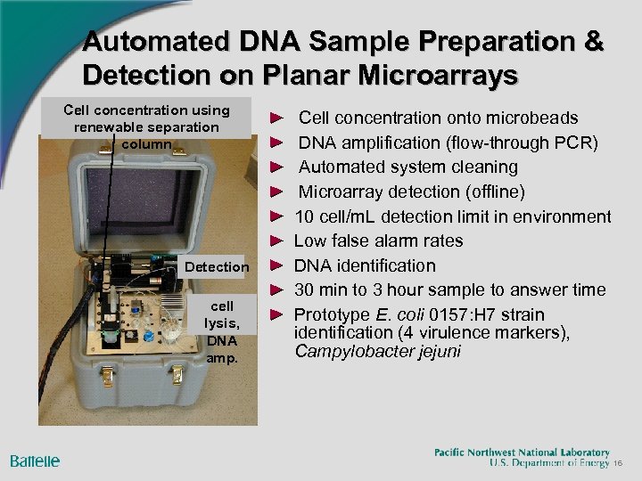 Automated DNA Sample Preparation & Detection on Planar Microarrays Cell concentration using renewable separation