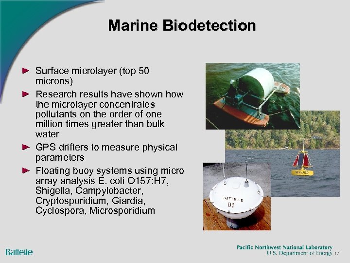 Marine Biodetection Surface microlayer (top 50 microns) Research results have shown how the microlayer