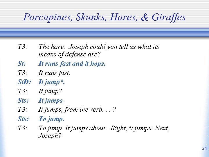Porcupines, Skunks, Hares, & Giraffes T 3: St: T 3: St. D: T 3: