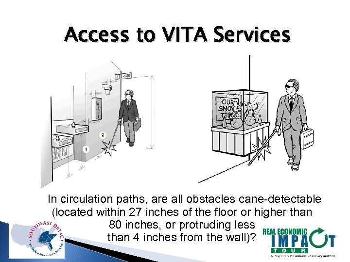 Access to VITA Services In circulation paths, are all obstacles cane-detectable (located within 27