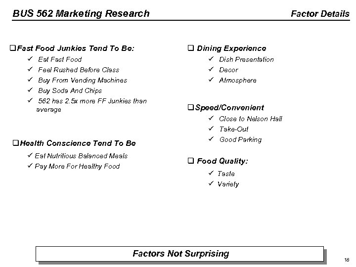 BUS 562 Marketing Research q. Fast Food Junkies Tend To Be: ü ü ü