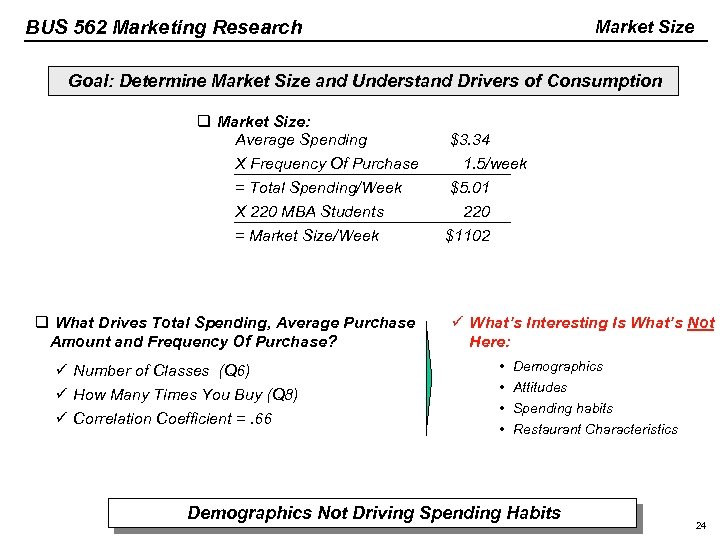 BUS 562 Marketing Research Market Size Goal: Determine Market Size and Understand Drivers of