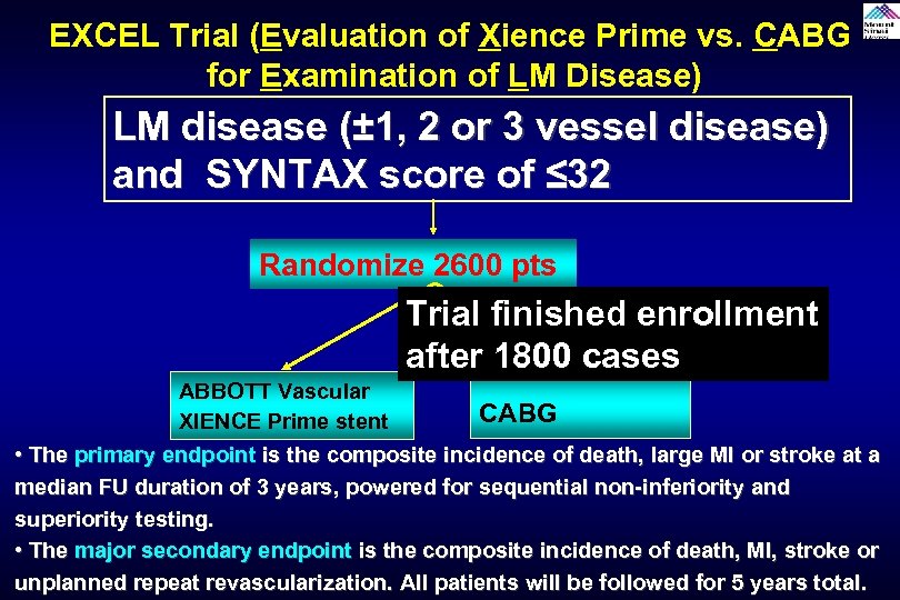 EXCEL Trial (Evaluation of Xience Prime vs. CABG for Examination of LM Disease) LM