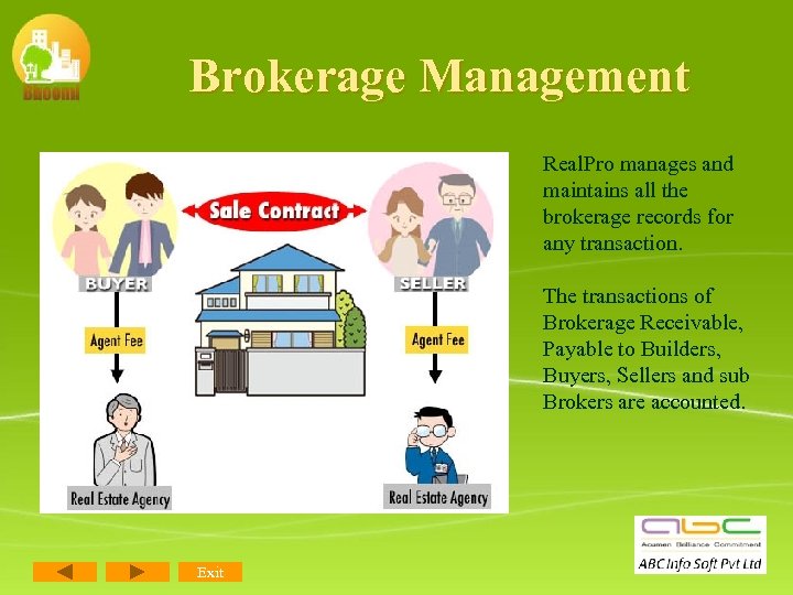 Brokerage Management Real. Pro manages and maintains all the brokerage records for any transaction.