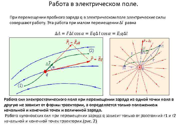 Работа в электрическом поле. Работа сил электростатического поля при перемещении заряда из одной точки