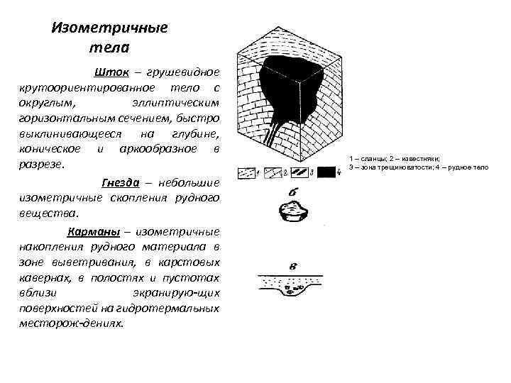 Изометричные тела Шток – грушевидное крутоориентированное тело с округлым, эллиптическим горизонтальным сечением, быстро выклинивающееся