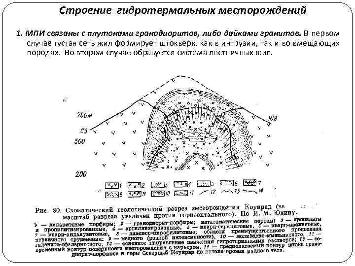 Строение гидротермальных месторождений 1. МПИ связаны с плутонами гранодиоритов, либо дайками гранитов. В первом
