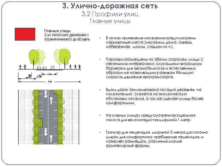 3. Улично-дорожная сеть 3. 2 Профили улиц Главные улицы В точках притяжения населения предусмотрены
