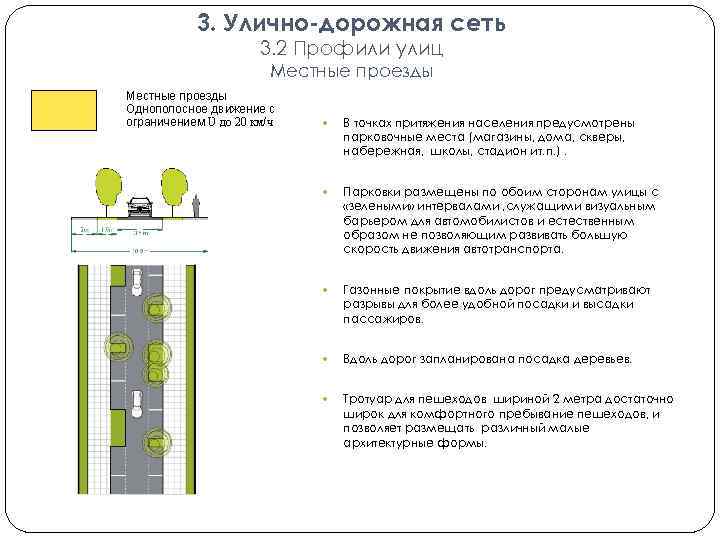 3. Улично-дорожная сеть 3. 2 Профили улиц Местные проезды В точках притяжения населения предусмотрены