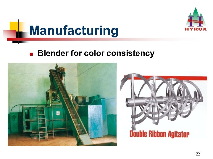 Manufacturing n Blender for color consistency 23 