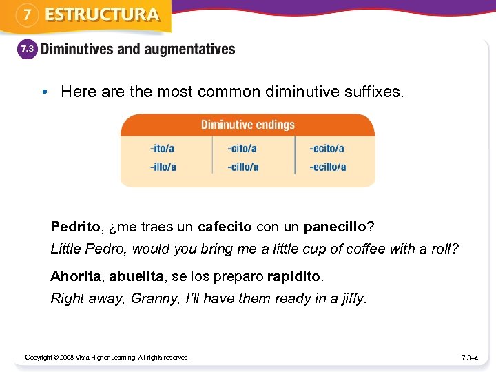  • Here are the most common diminutive suffixes. Pedrito, ¿me traes un cafecito