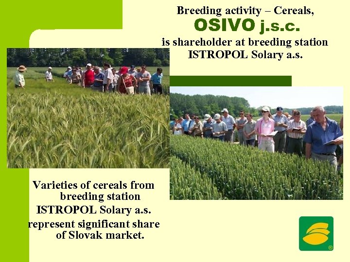Breeding activity – Cereals, OSIVO j. s. c. is shareholder at breeding station ISTROPOL