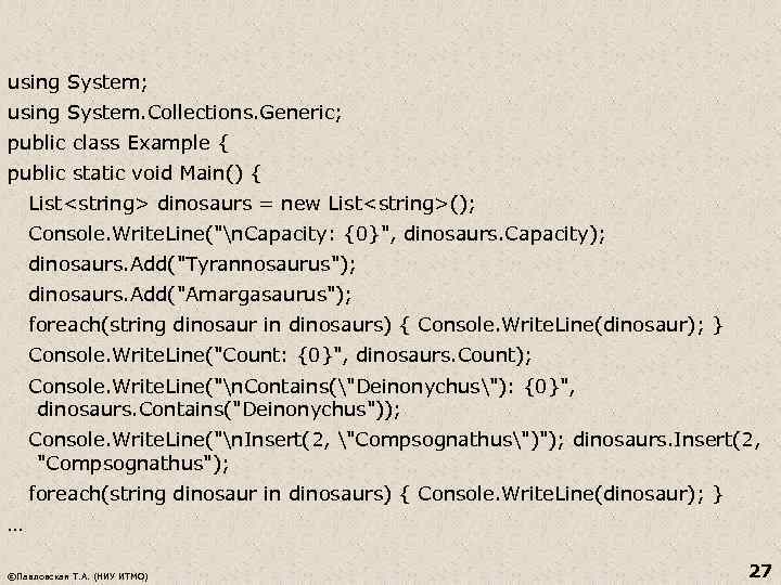 using System; using System. Collections. Generic; public class Example { public static void Main()