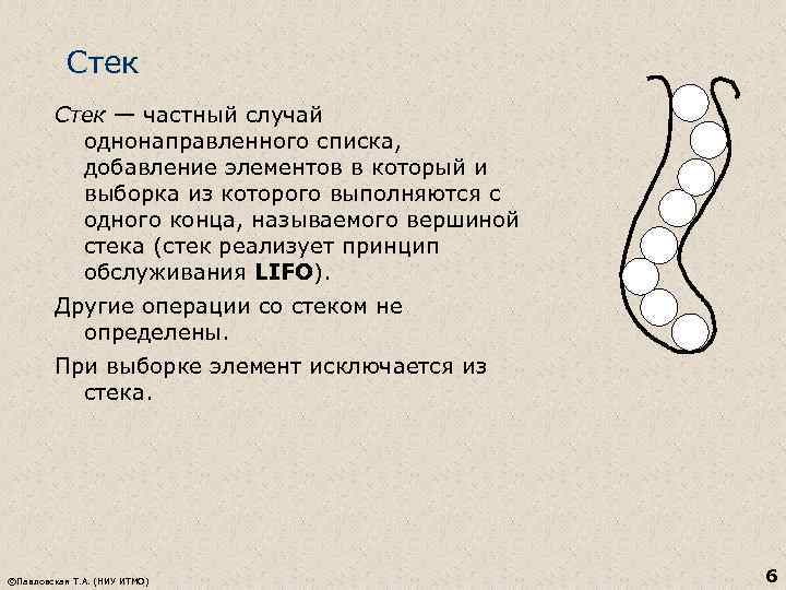 Стек — частный случай однонаправленного списка, добавление элементов в который и выборка из которого