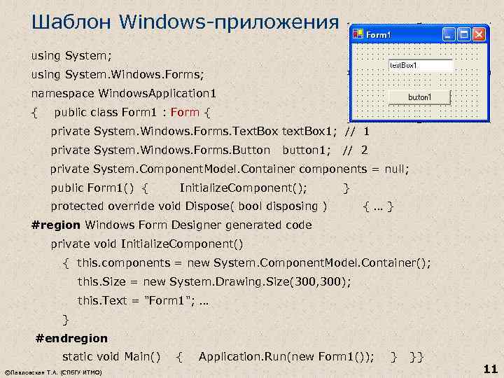 Шаблон Windows-приложения using System; using System. Windows. Forms; namespace Windows. Application 1 { public