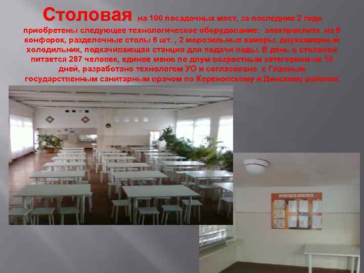 Столовая на 100 посадочных мест, за последние 2 года приобретены следующее технологическое оборудование: электроплита