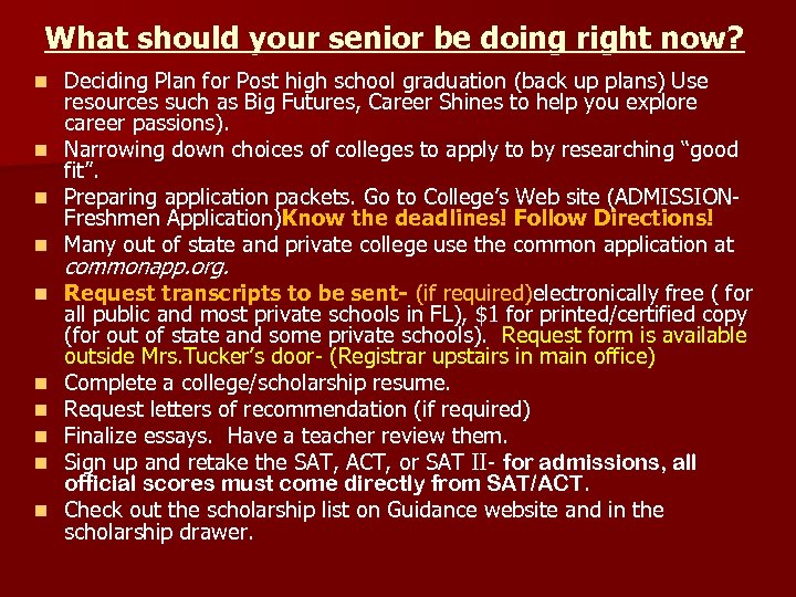 What should your senior be doing right now? Deciding Plan for Post high school