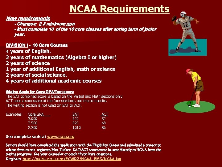 New requirements NCAA Requirements - Changes: 2. 3 minimum gpa - Must complete 10