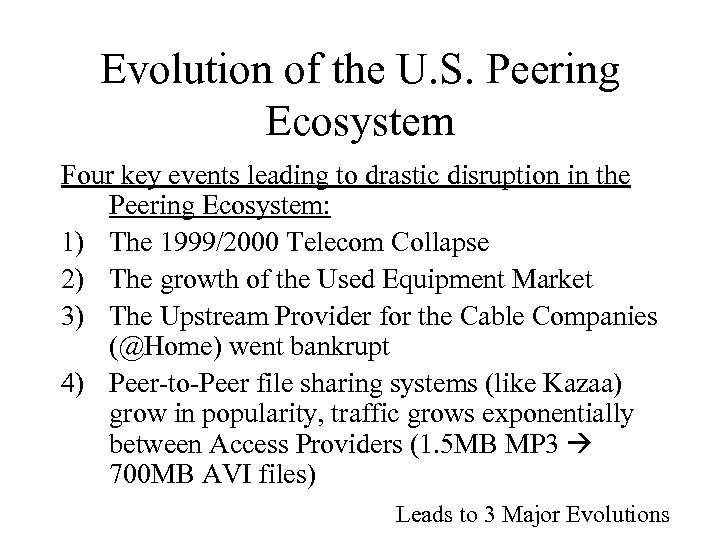 Evolution of the U. S. Peering Ecosystem Four key events leading to drastic disruption