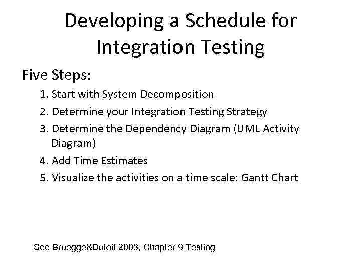 Developing a Schedule for Integration Testing Five Steps: 1. Start with System Decomposition 2.
