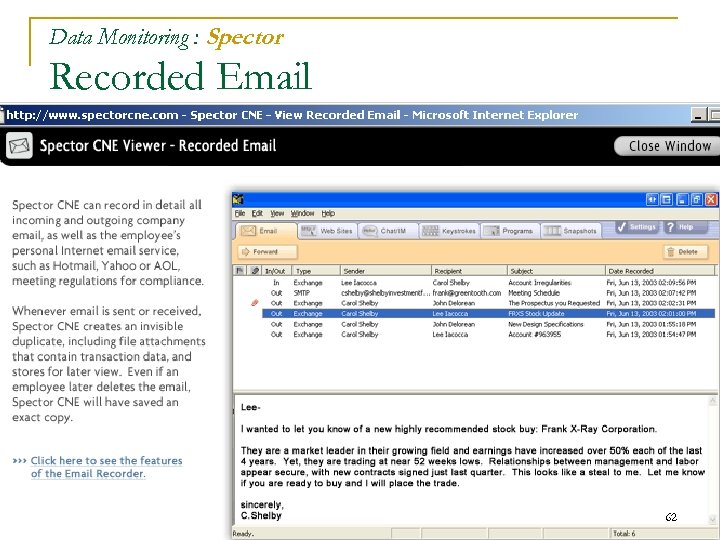 Data Monitoring : Spector Recorded Email 62 