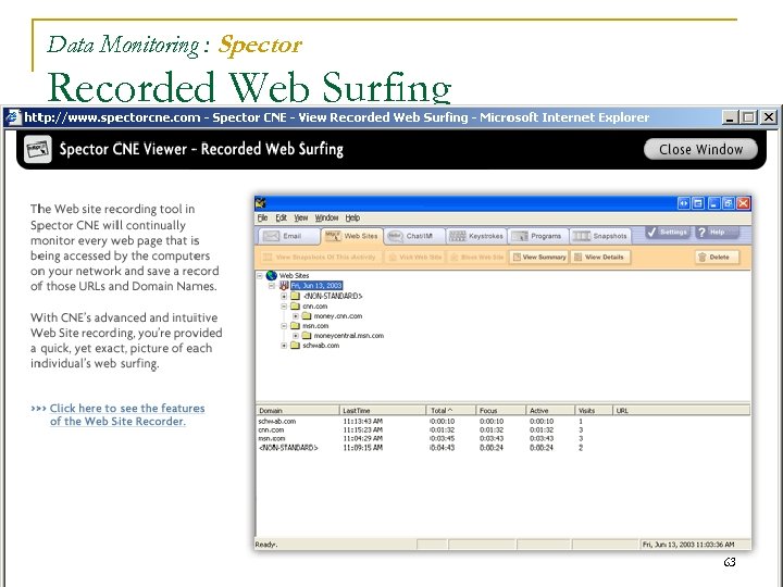 Data Monitoring : Spector Recorded Web Surfing 63 