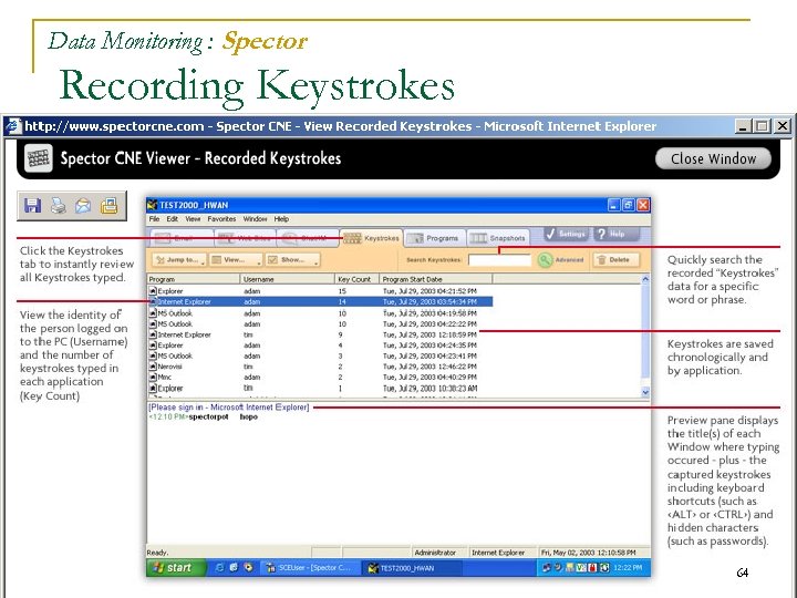 Data Monitoring : Spector Recording Keystrokes 64 