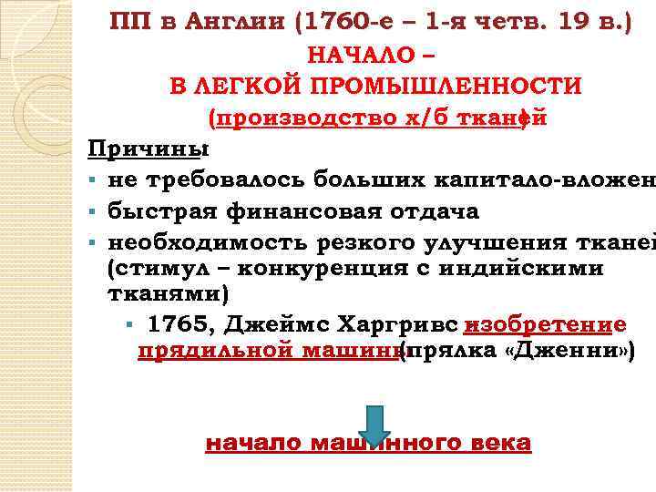 ПП в Англии (1760 -е – 1 -я четв. 19 в. ) НАЧАЛО –